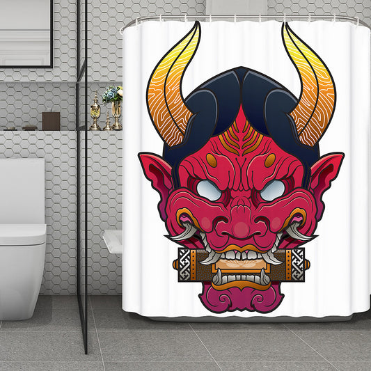 Japanese Demon Mask Print Polyester Shower Curtain