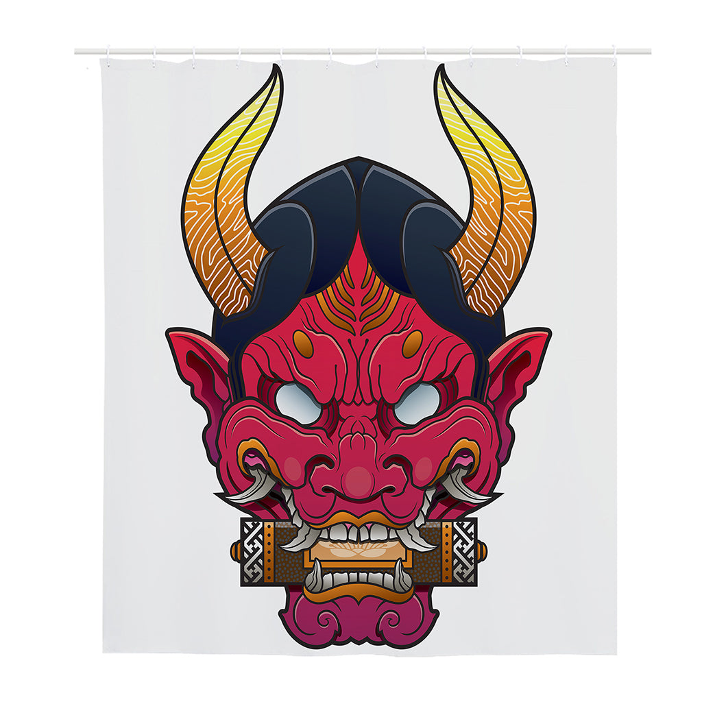 Japanese Demon Mask Print Polyester Shower Curtain
