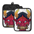 Japanese Demon Mask Print Pot Holders With Pocket