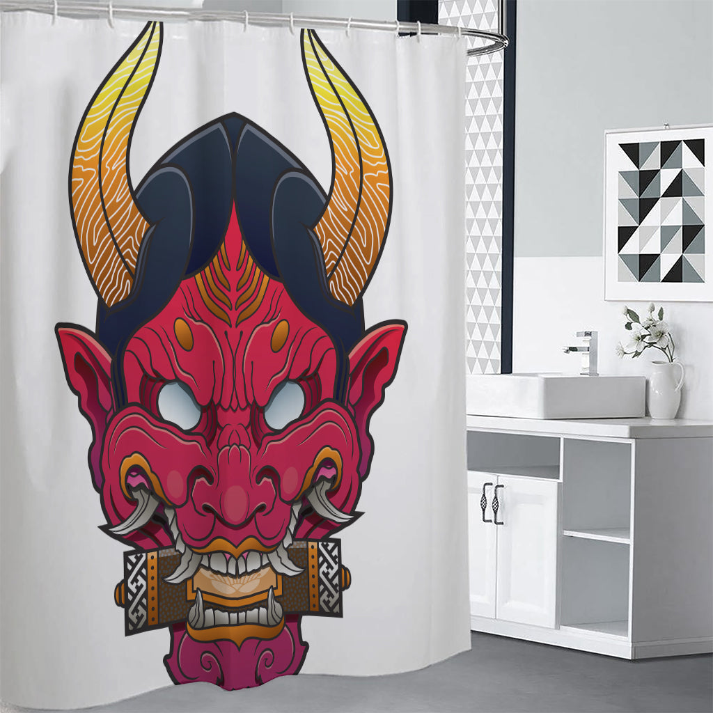 Japanese Demon Mask Print Premium Shower Curtain