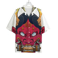 Japanese Demon Mask Print Rayon Hawaiian Shirt