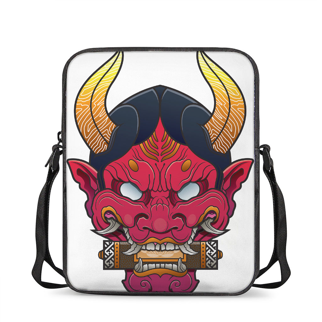 Japanese Demon Mask Print Rectangular Crossbody Bag
