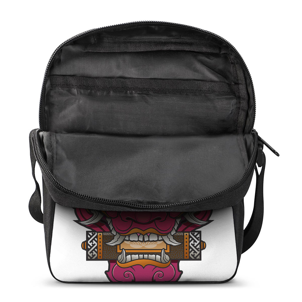 Japanese Demon Mask Print Rectangular Crossbody Bag
