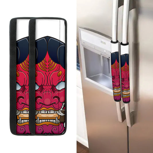 Japanese Demon Mask Print Refrigerator Handle Covers