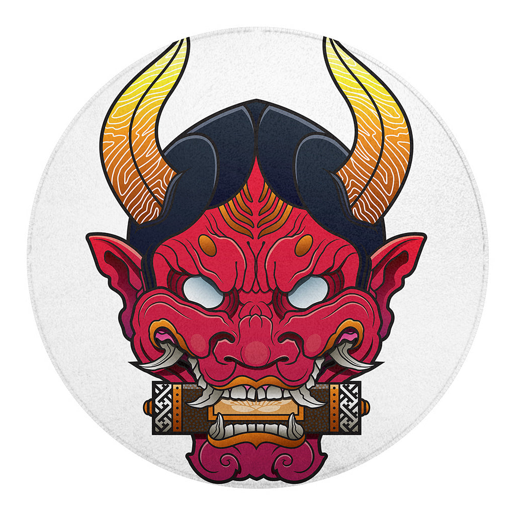 Japanese Demon Mask Print Round Blanket