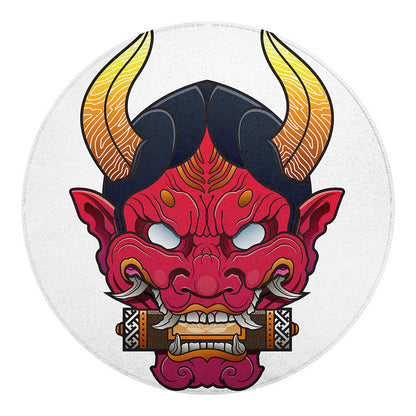 Japanese Demon Mask Print Round Blanket
