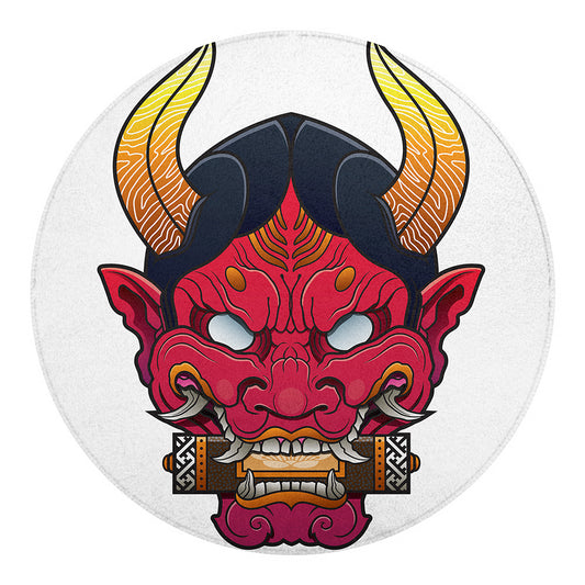 Japanese Demon Mask Print Round Blanket