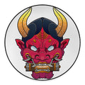 Japanese Demon Mask Print Round Floor Mat