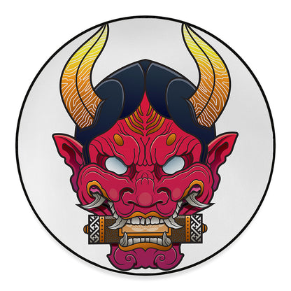 Japanese Demon Mask Print Round Floor Mat
