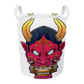 Japanese Demon Mask Print Round Laundry Basket