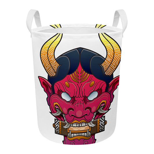 Japanese Demon Mask Print Round Laundry Basket