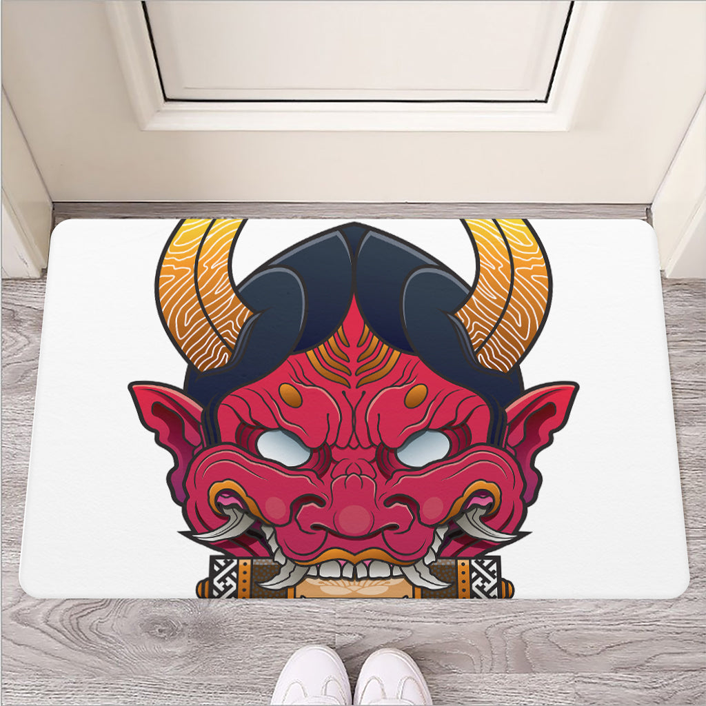 Japanese Demon Mask Print Rubber Doormat