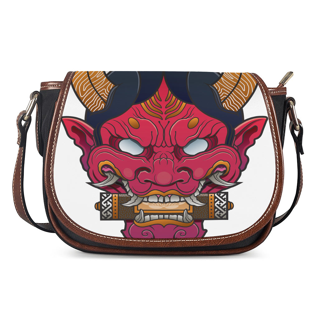 Japanese Demon Mask Print Saddle Bag