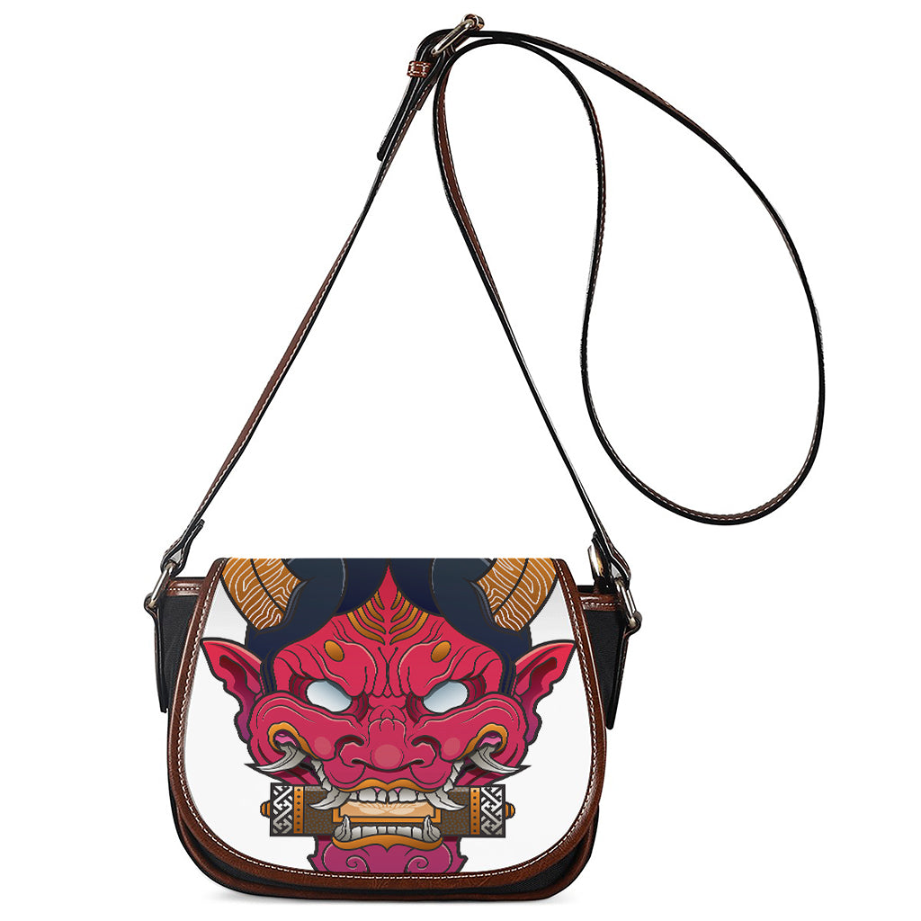 Japanese Demon Mask Print Saddle Bag
