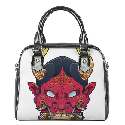 Japanese Demon Mask Print Shoulder Handbag