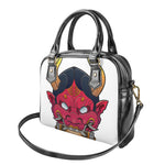 Japanese Demon Mask Print Shoulder Handbag