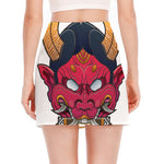 Japanese Demon Mask Print Side Slit Mini Skirt