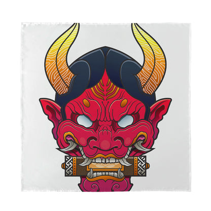 Japanese Demon Mask Print Silk Bandana