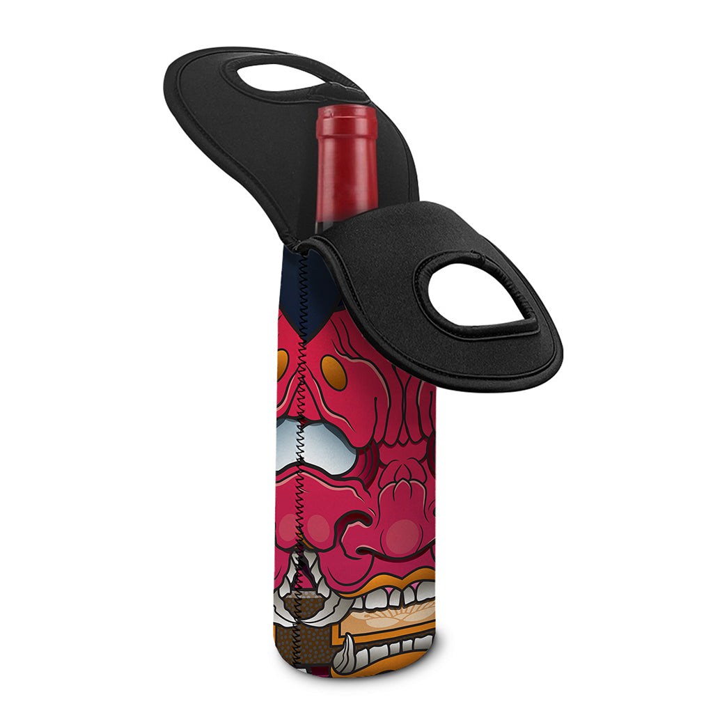 Japanese Demon Mask Print Single Neoprene Wine Tote