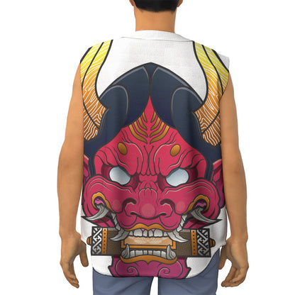 Japanese Demon Mask Print Sleeveless Baseball Jersey