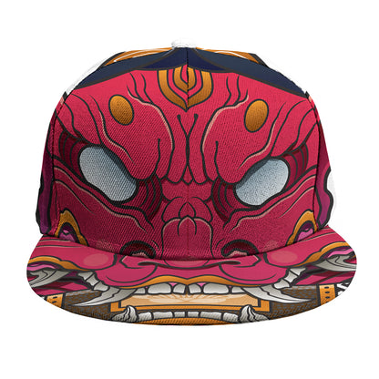 Japanese Demon Mask Print Snapback Cap