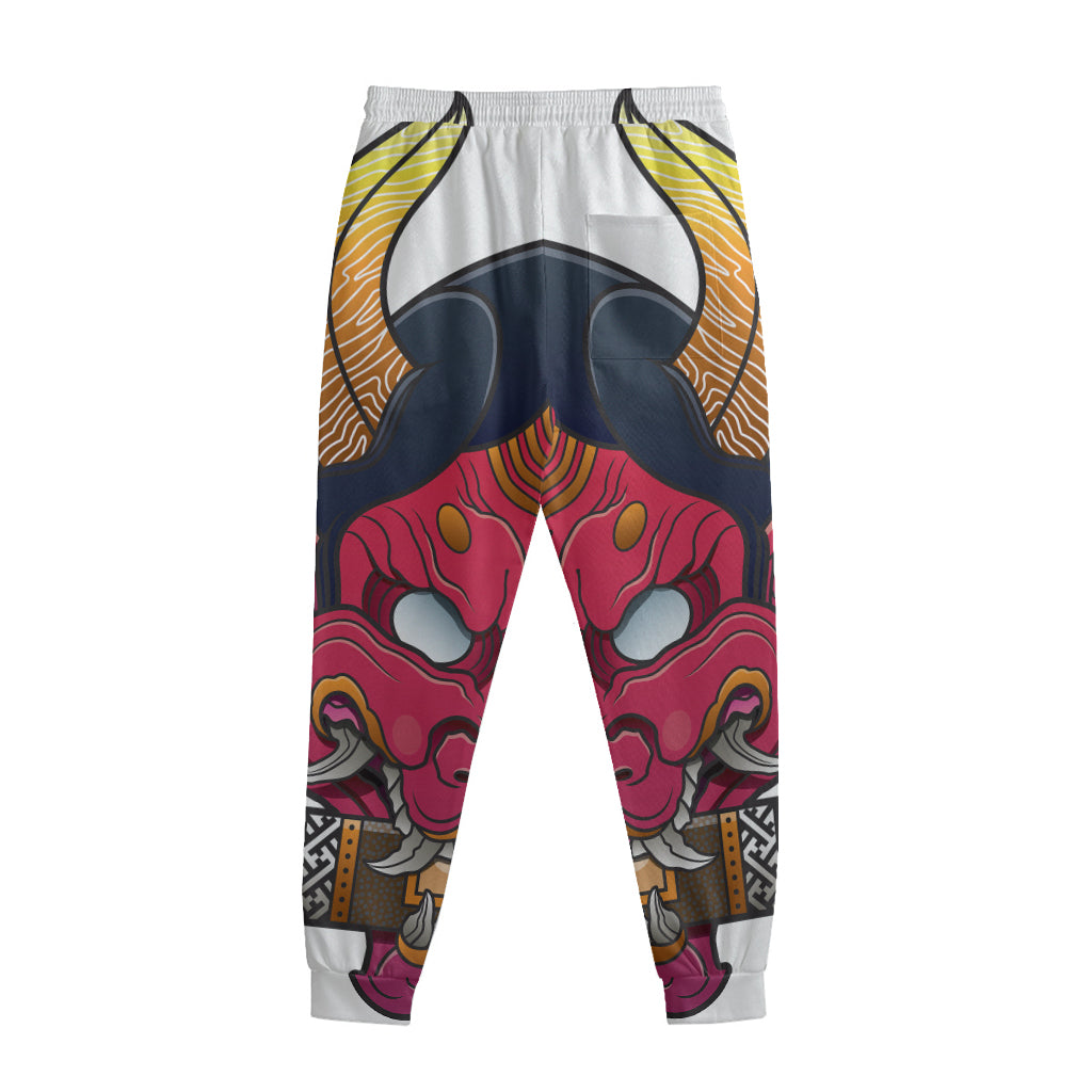 Japanese Demon Mask Print Sweatpants