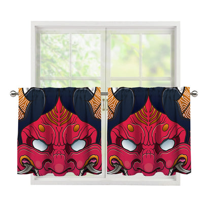 Japanese Demon Mask Print Tier Curtains