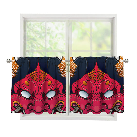 Japanese Demon Mask Print Tier Curtains