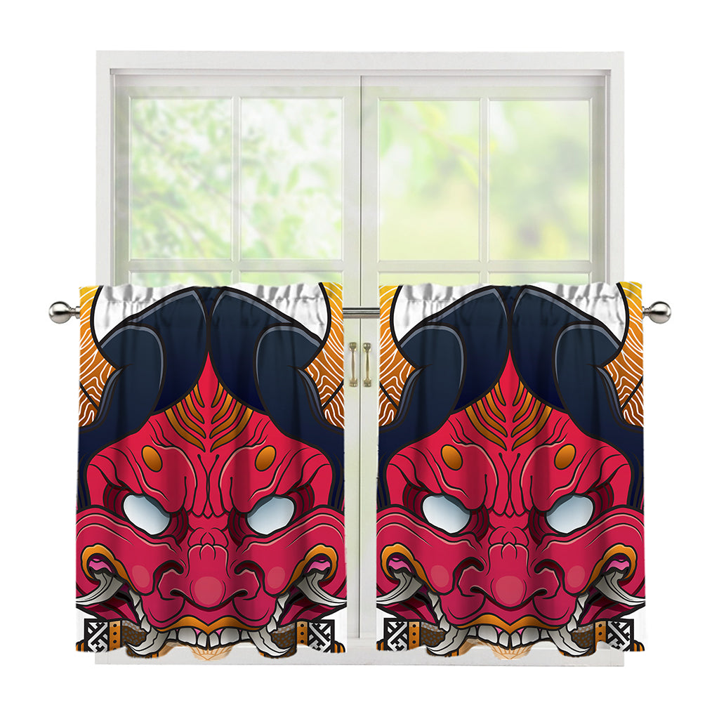 Japanese Demon Mask Print Tier Curtains