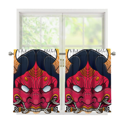 Japanese Demon Mask Print Tier Curtains