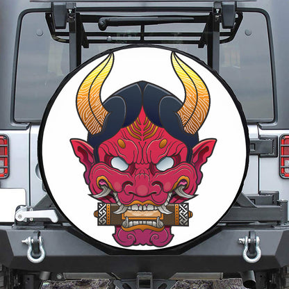 Japanese Demon Mask Print Tire Cover