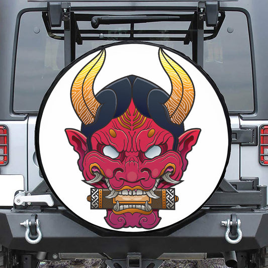 Japanese Demon Mask Print Tire Cover