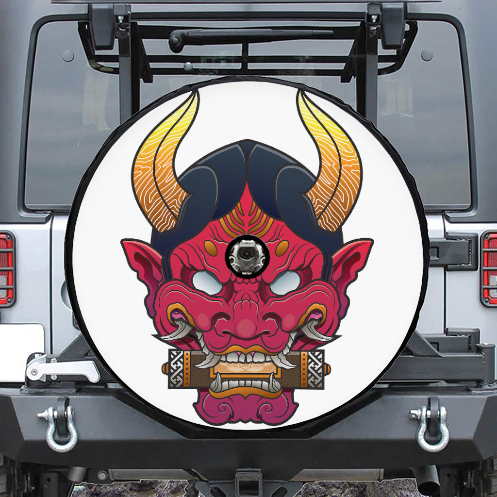Japanese Demon Mask Print Tire Cover With Camera Hole