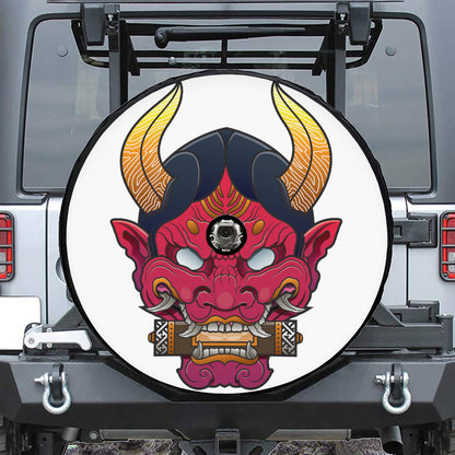 Japanese Demon Mask Print Tire Cover With Camera Hole