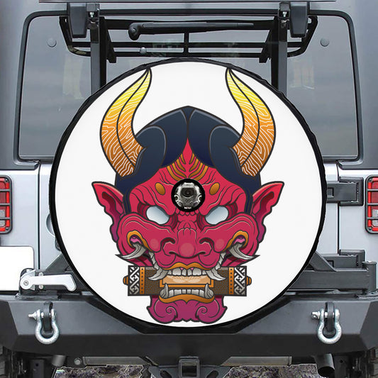 Japanese Demon Mask Print Tire Cover With Camera Hole
