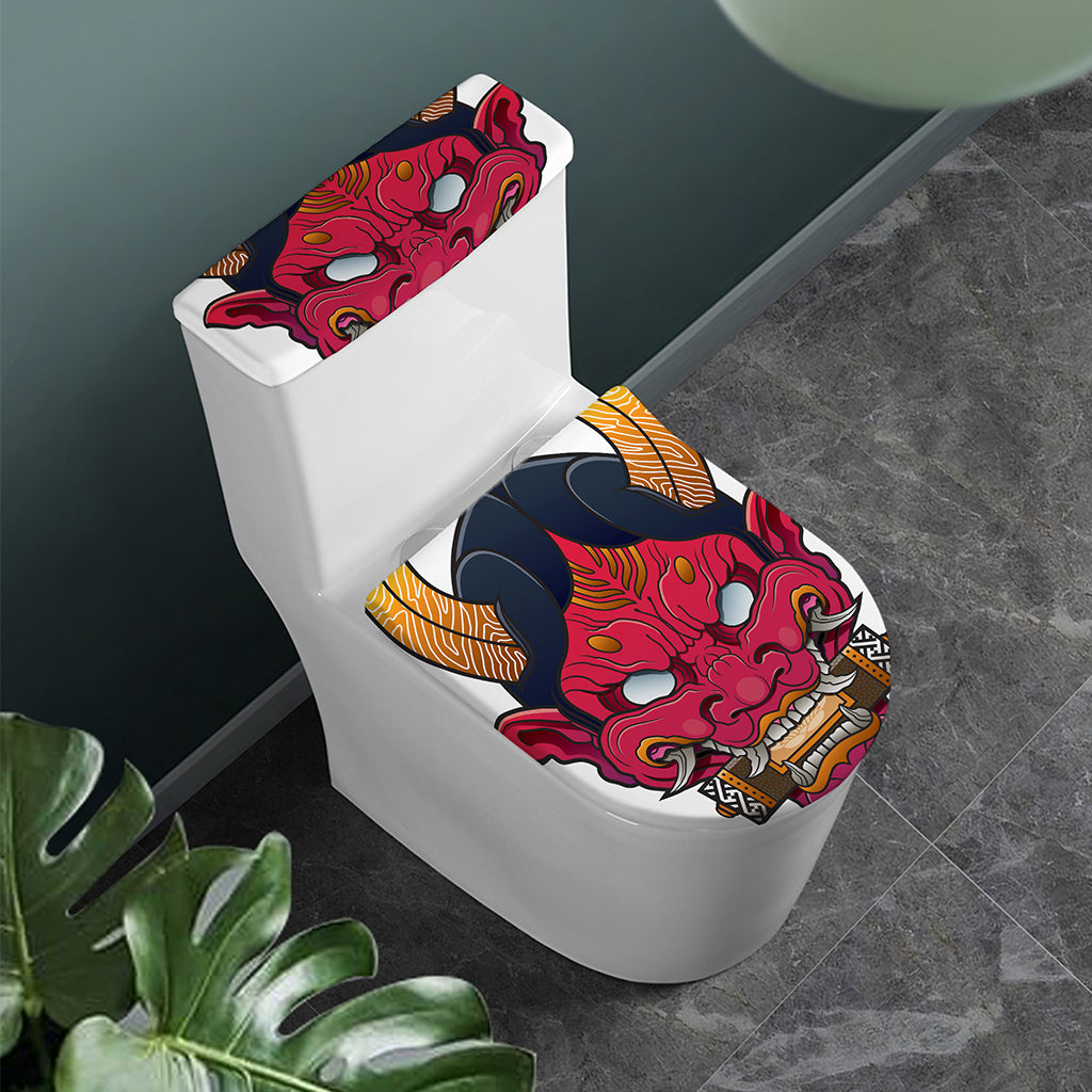 Japanese Demon Mask Print Toilet Lid And Tank Cover Set