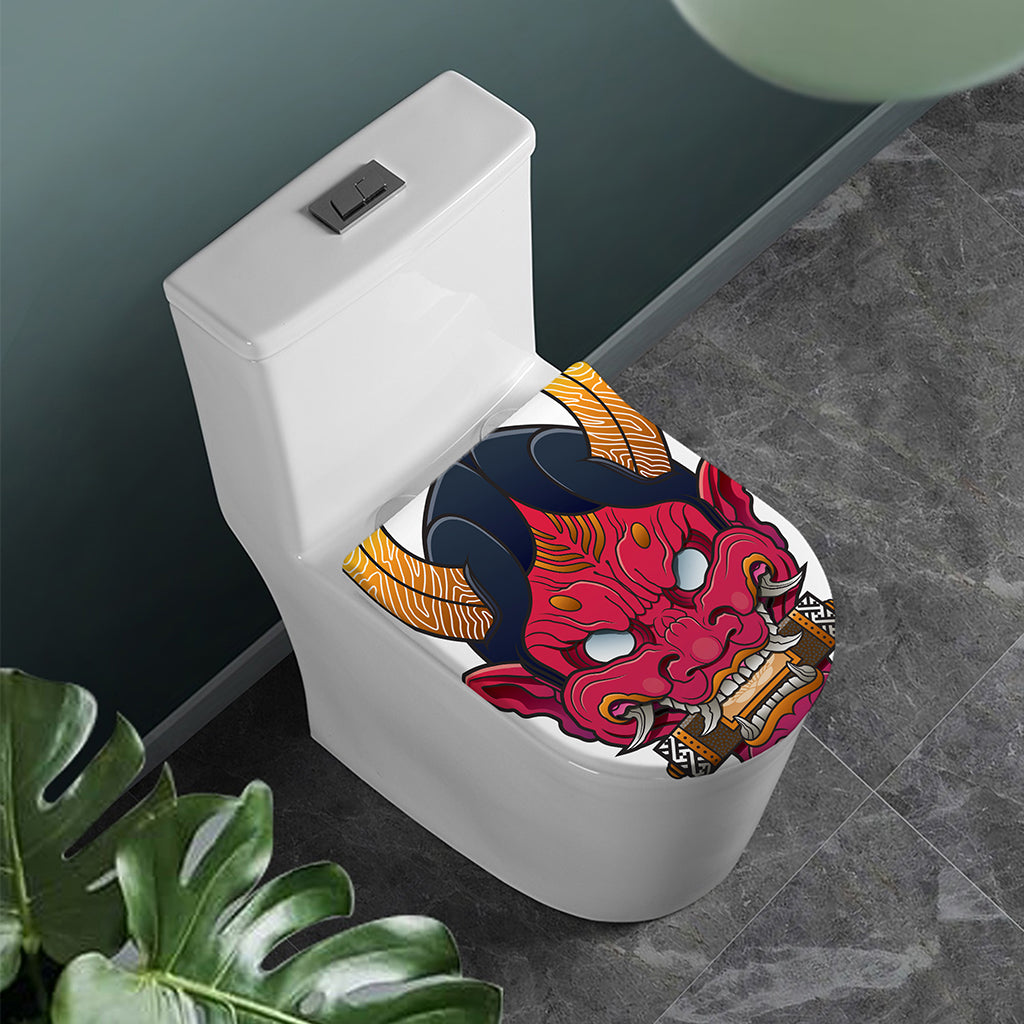 Japanese Demon Mask Print Toilet Lid Cover