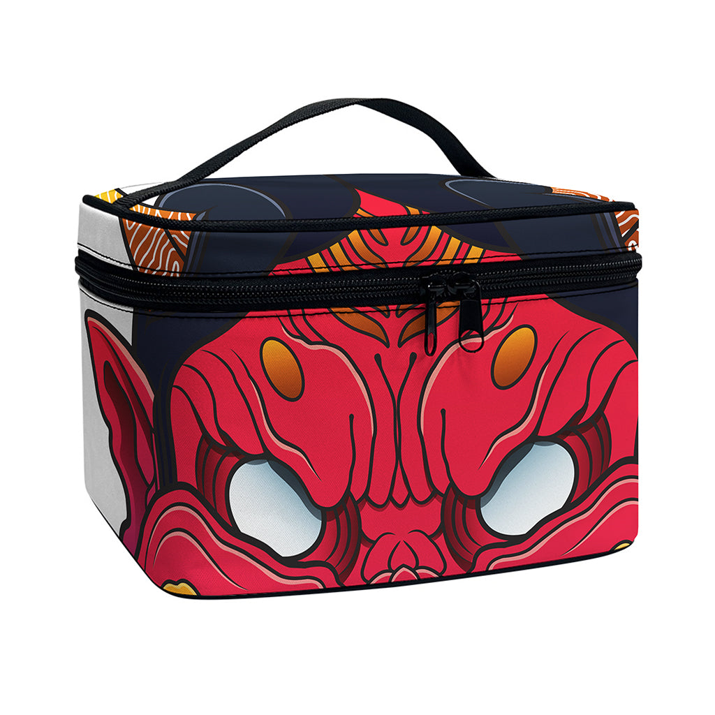 Japanese Demon Mask Print Travel Makeup Bag