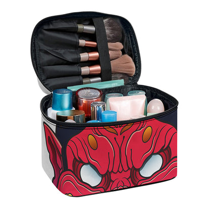 Japanese Demon Mask Print Travel Makeup Bag