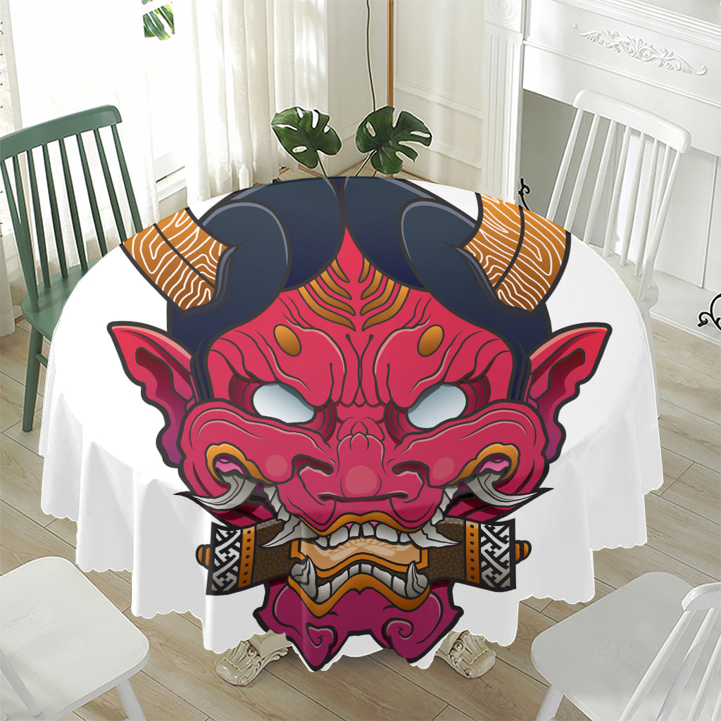 Japanese Demon Mask Print Waterproof Round Tablecloth