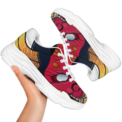 Japanese Demon Mask Print White Chunky Shoes
