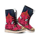 Japanese Demon Mask Print Winter Boots