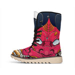 Japanese Demon Mask Print Winter Boots