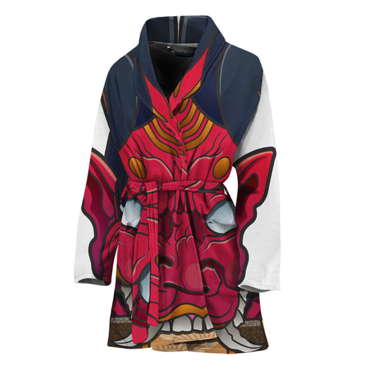 Japanese Demon Mask Print Women's Bathrobe