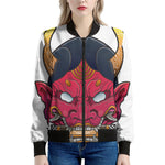 Japanese Demon Mask Print Women's Bomber Jacket