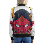 Japanese Demon Mask Print Women's Bomber Jacket