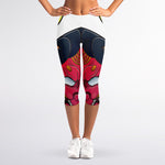 Japanese Demon Mask Print Women's Capri Leggings
