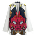 Japanese Demon Mask Print Women's Cotton Blazer