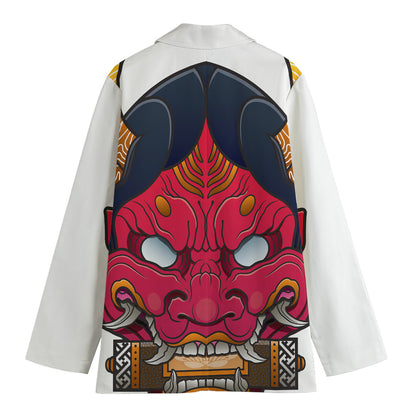 Japanese Demon Mask Print Women's Cotton Blazer