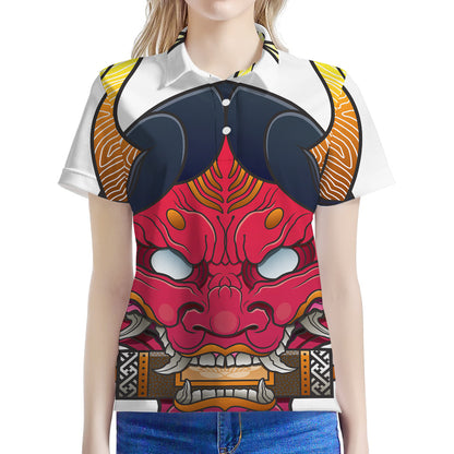 Japanese Demon Mask Print Women's Polo Shirt